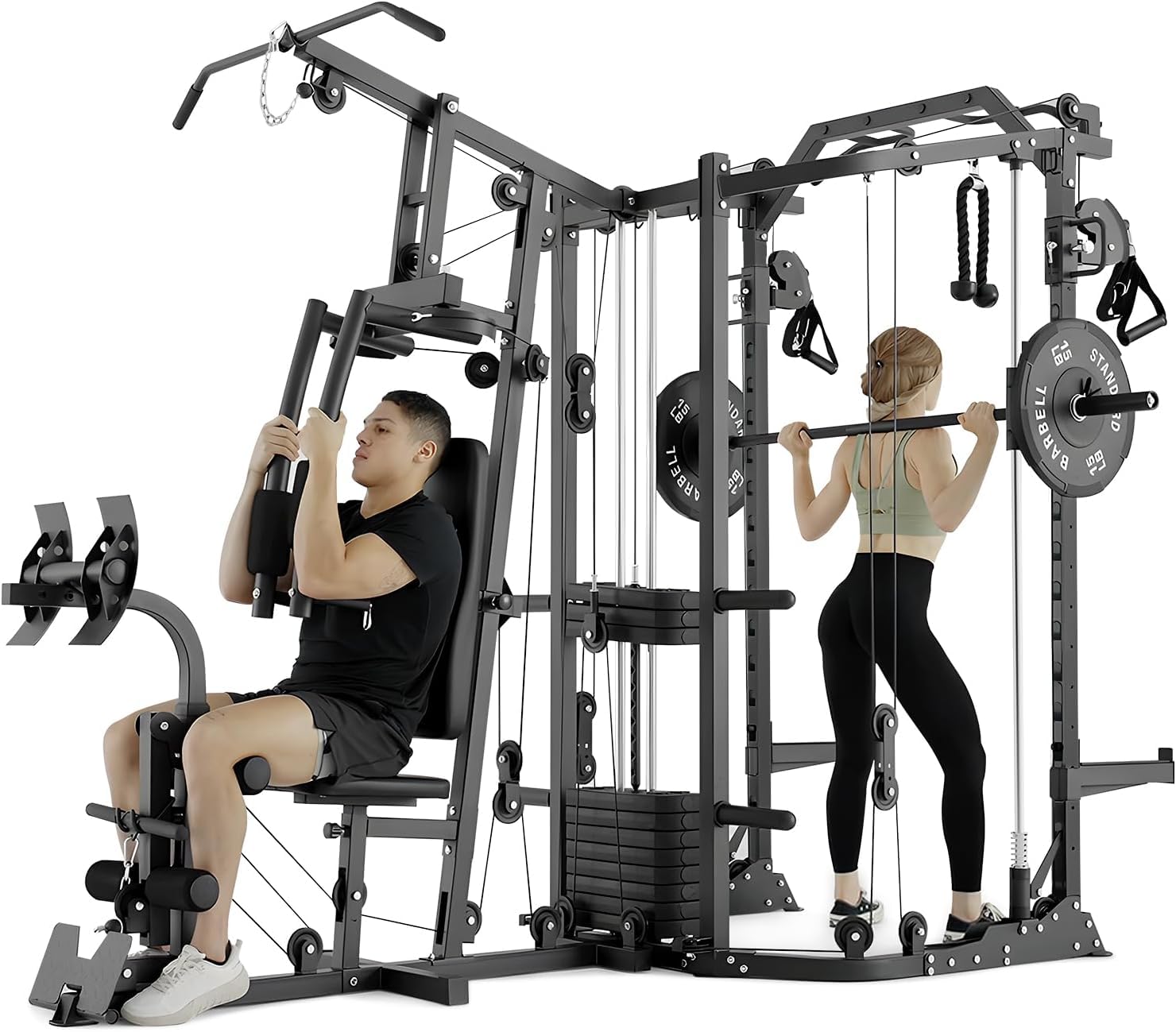Home Gym Smith - Dual-Station SmithΔ Machine Power Cage, All-in-One