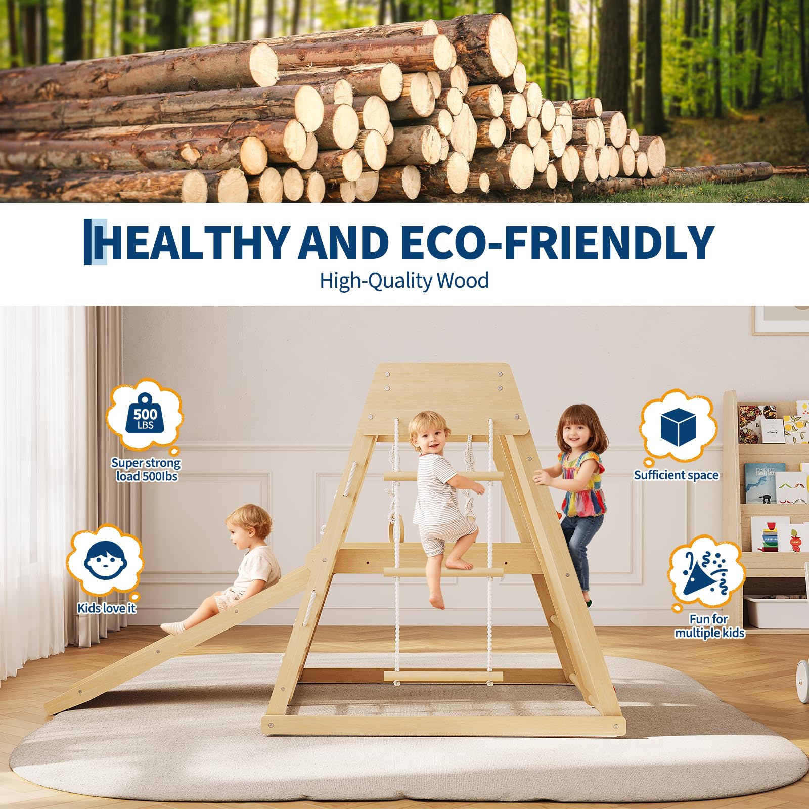 6 In 1 Wooden Indoor Jungle Gy - đánh giá và giá Home Gym For Toddlers